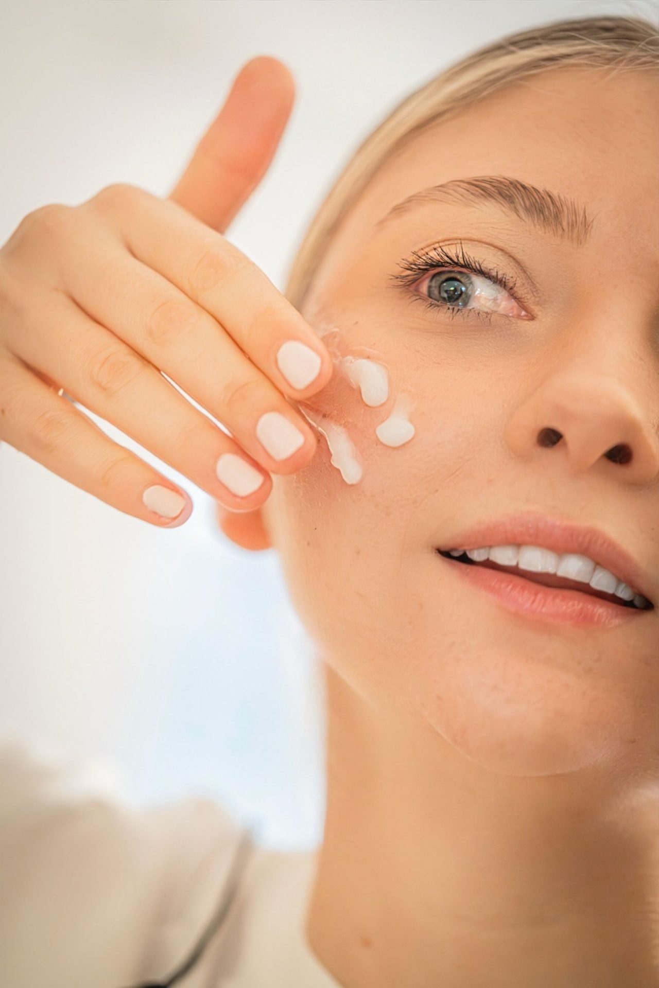 applying a lightweight gel-cream moisturizer as a skin-prep step