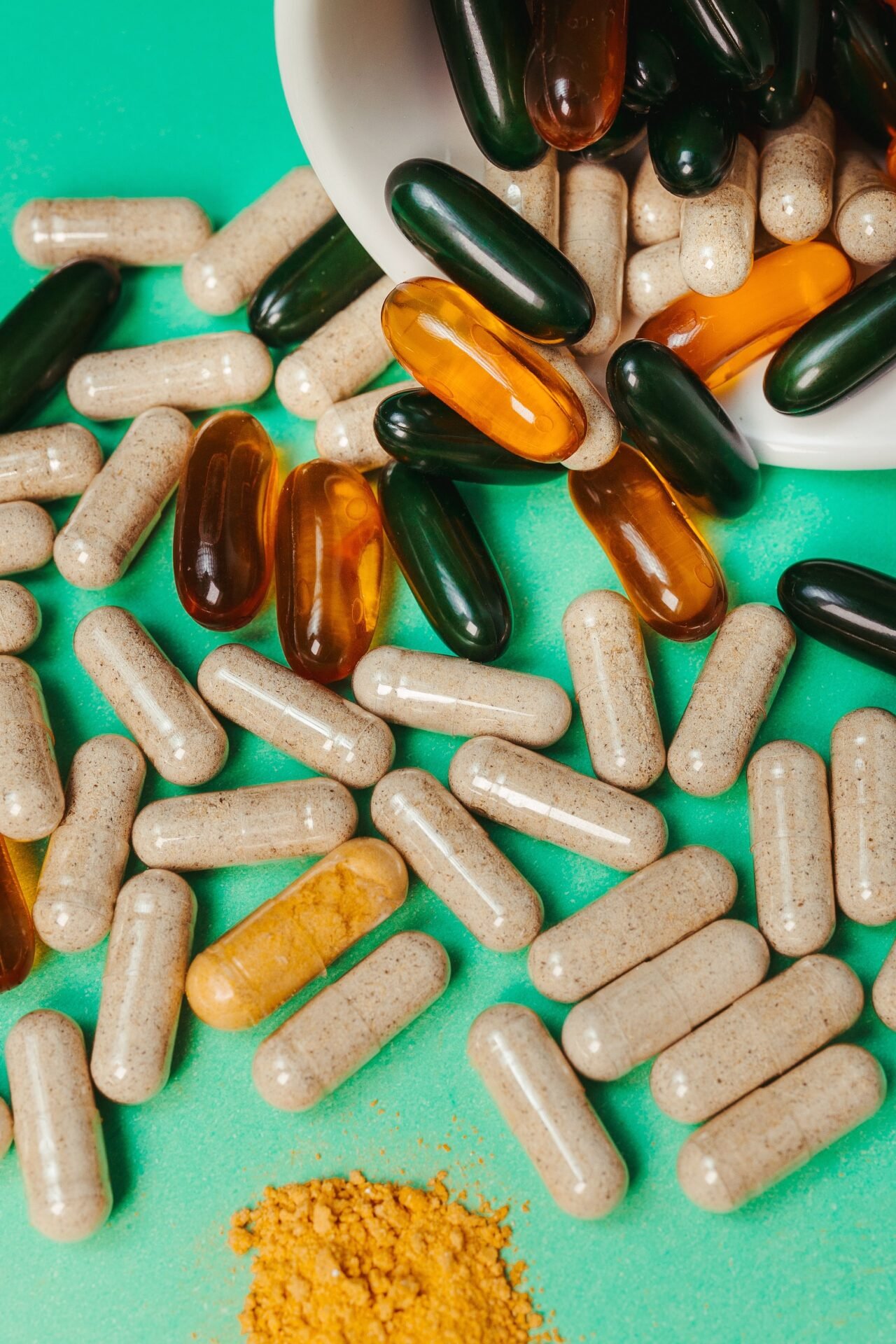 close-up of B-complex vitamin capsules