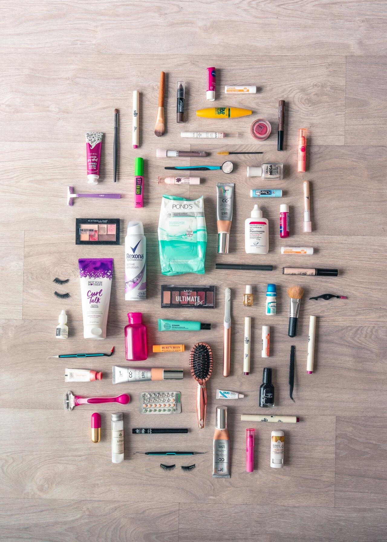 beauty products on a vanity table