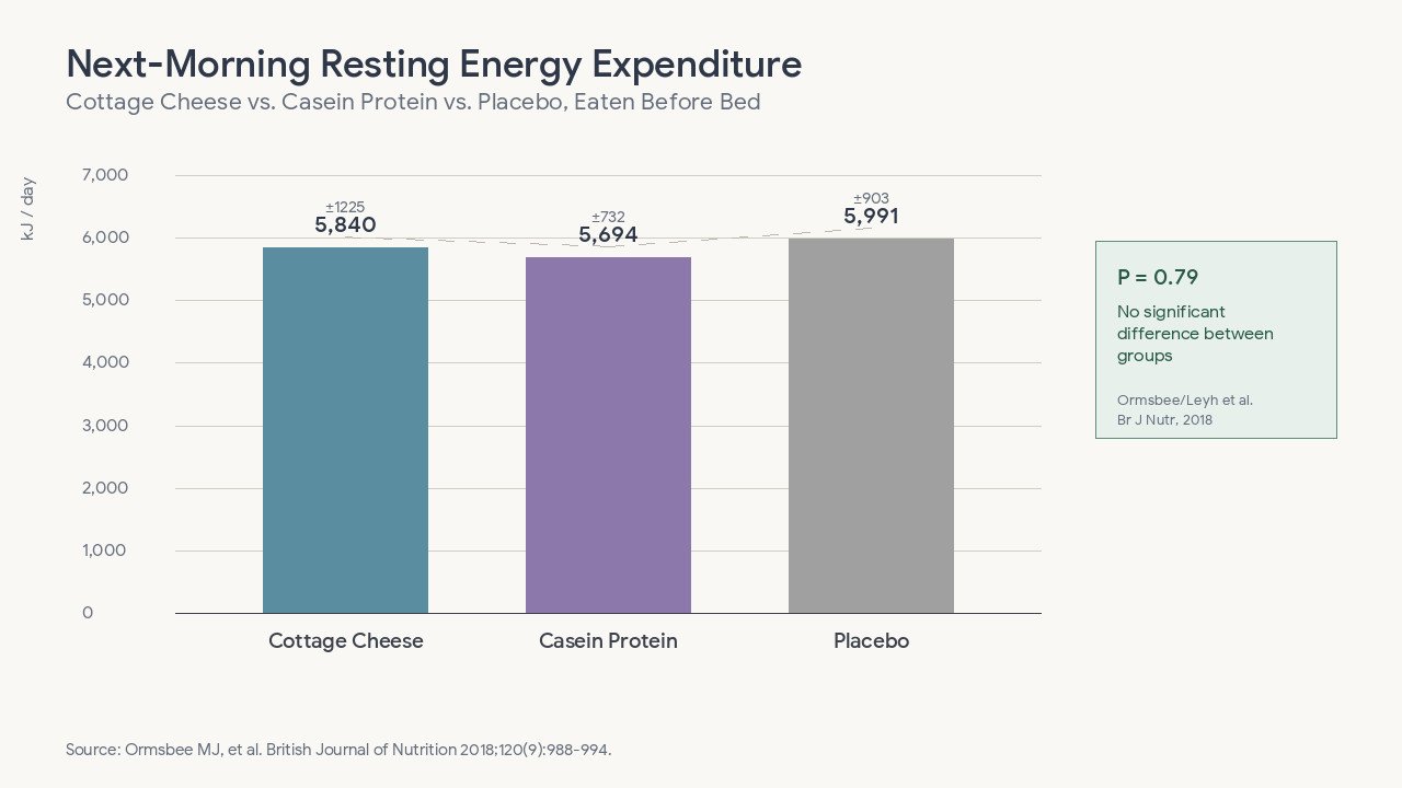 next-morning resting energy expenditure comparison across cottage cheese, casein protein and placebo