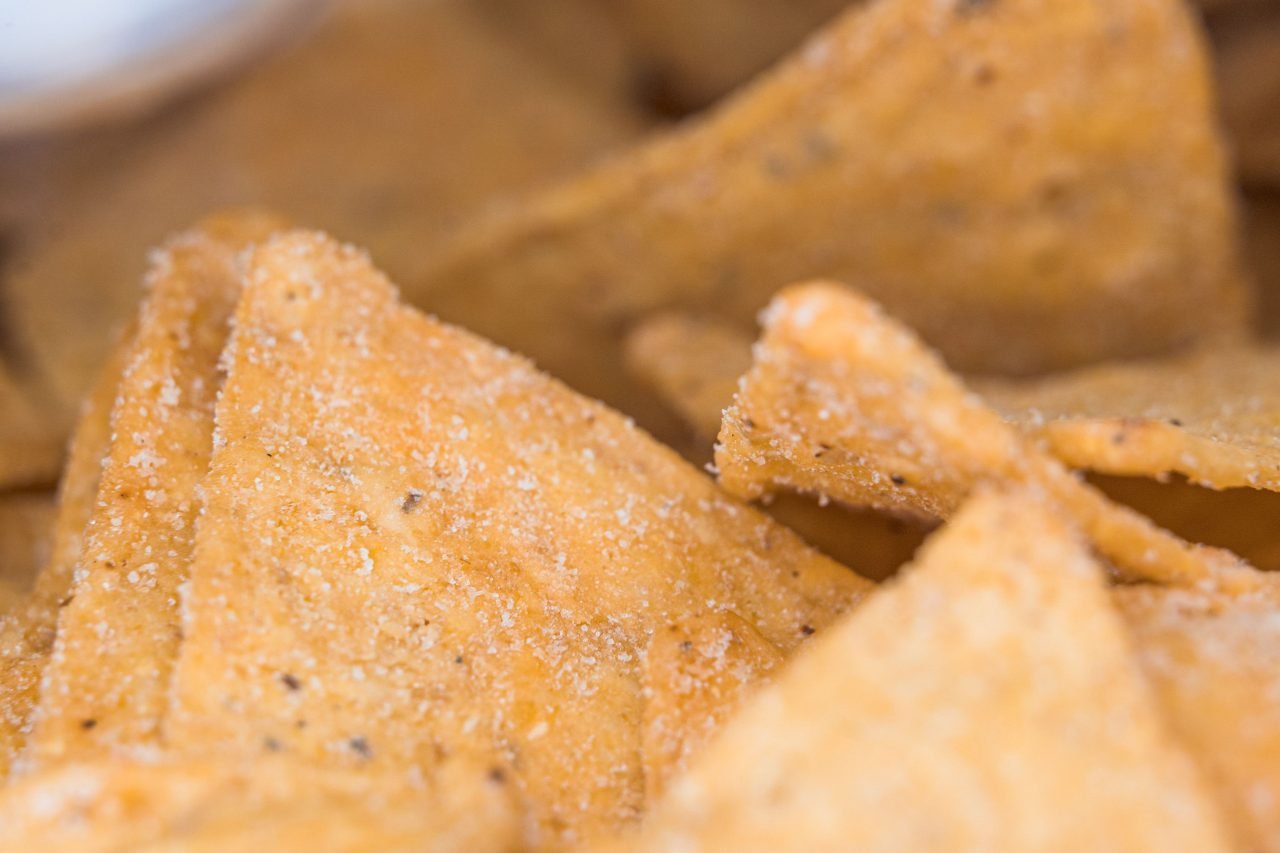 close-up macro photo of salted tortilla chips