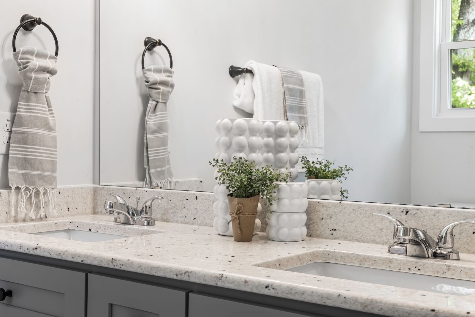 bathroom counter with personal care items