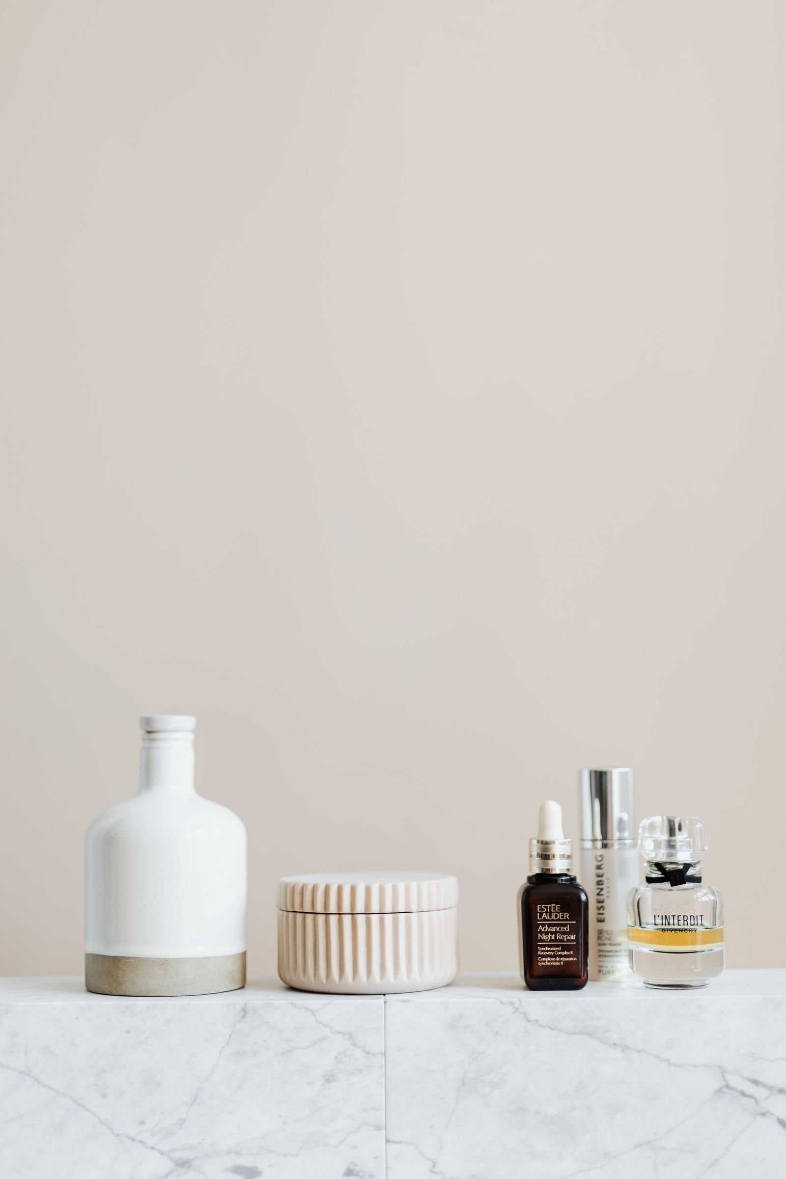 bathroom shelf with morning routine essentials