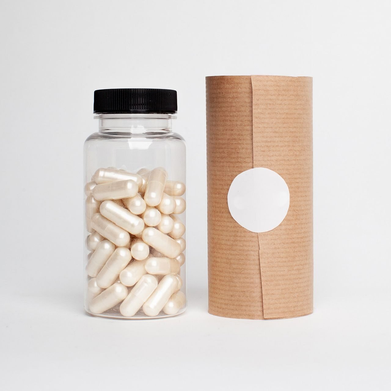 clear bottle of unbranded vitamin C capsules