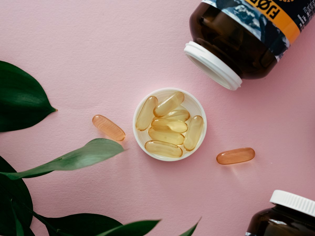 fish oil softgel capsules close up