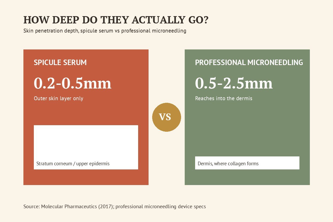 comparison graphic of spicule penetration depth versus professional microneedling depth