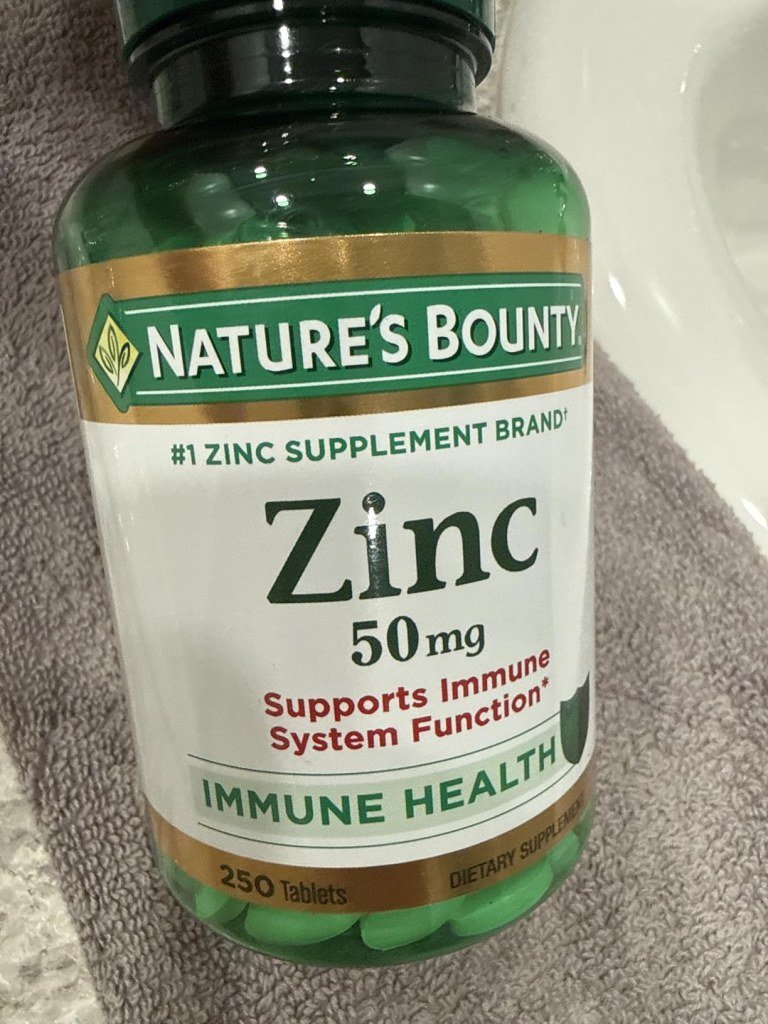 bottle of Nature's Bounty Zinc 50 mg caplets, 250 count